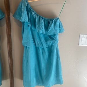 Tibi • NWT One Shoulder Mini Dress • sz 4 • Turquoise